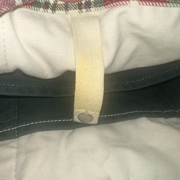 Lands’ End Plaid Canvas Tote Bag Red Green White Holiday Carryall - Picture 10 of 14